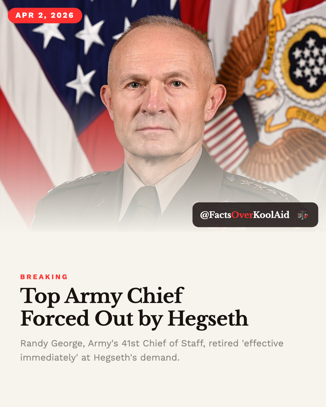 Top Army Chief Forced Out by Hegseth